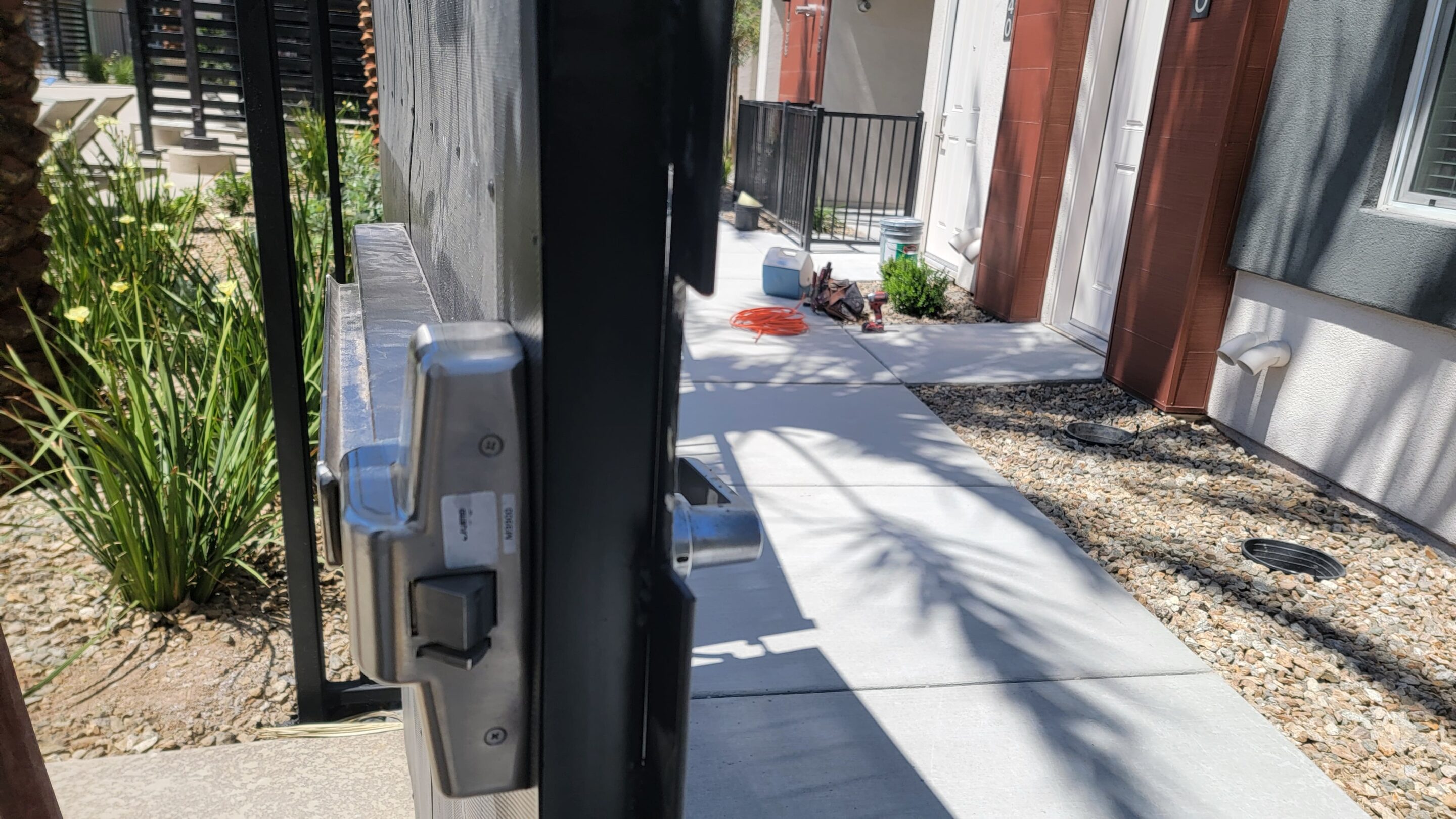 Access control hardware installed on front gate.